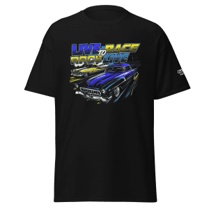 Live To Race Drag Racing lifestyle black tee front view