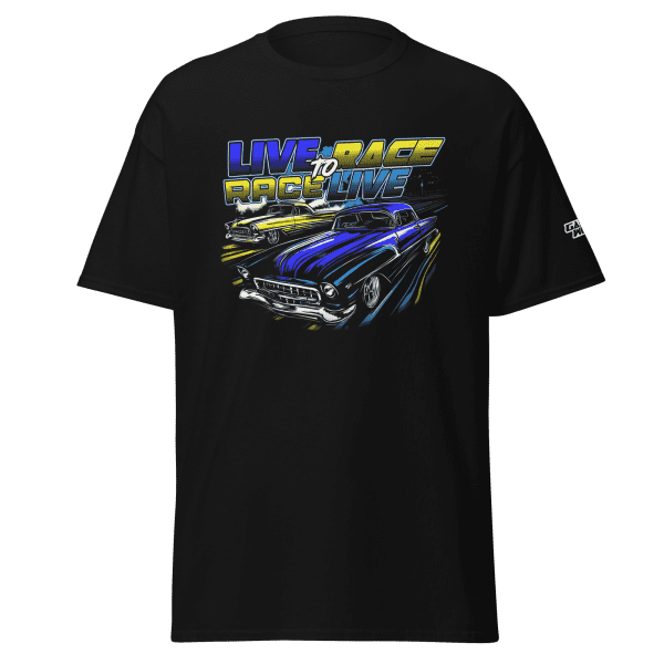 Live To Race Drag Racing lifestyle black tee front view